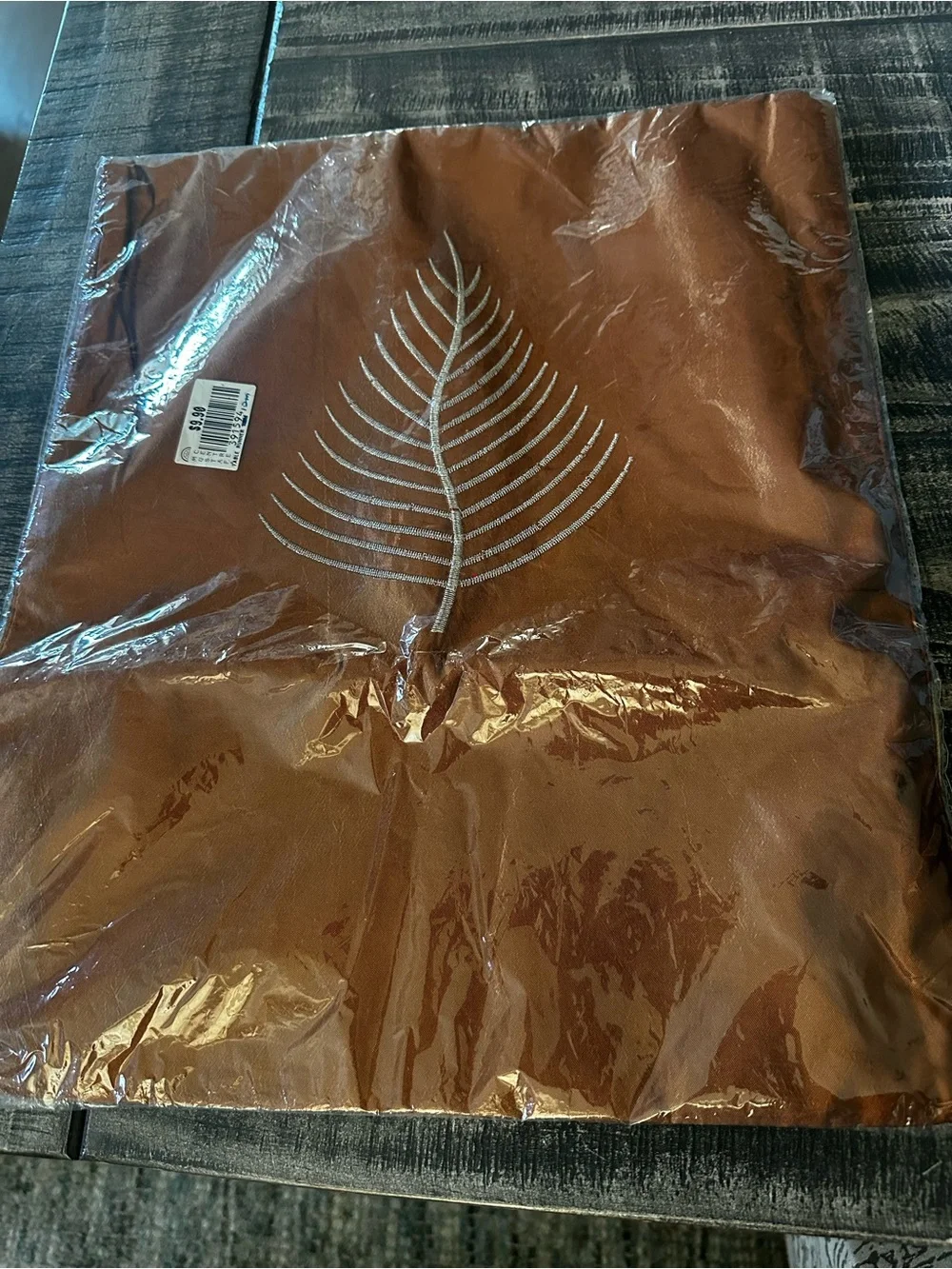 Rust Colored Decorative Table Runner with Leaf Embroidery